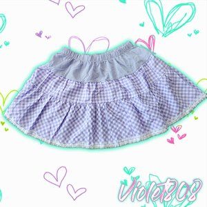 [L] Purple/White Gingham Plaid Lace Ruffle Skirt